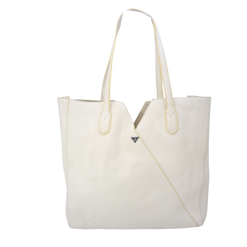 Sam Edelman Tote Bag Large Cream Pebbled Leather Excellent Star Studded V-Cut